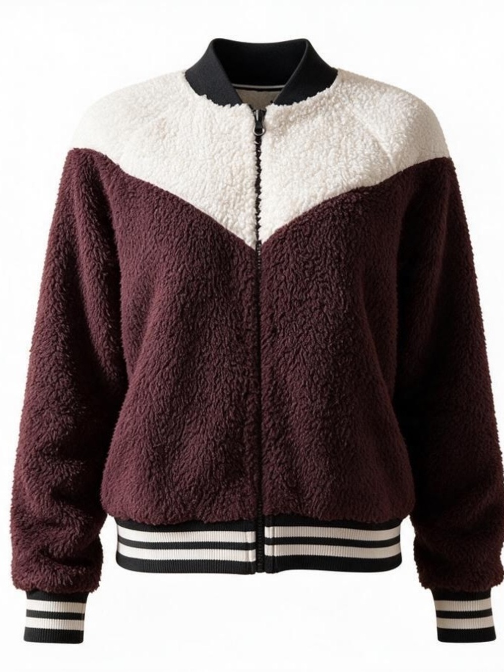 NIKE tri-color cotton blend fuzzy zip front teddy jacket size Small